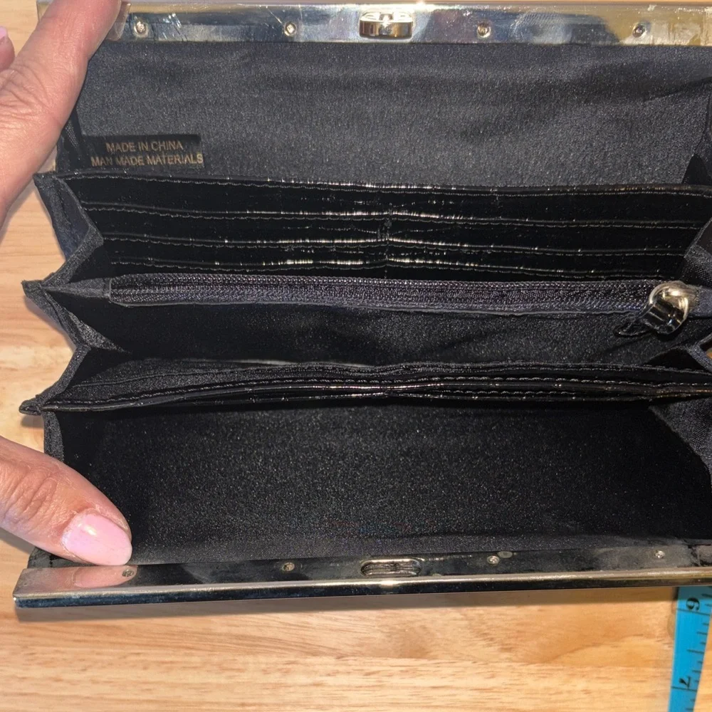 Woman’s Vintage Black Croc Clutch Wallet with Silver Frame
